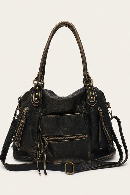 Sac cabas de cours femme zippé avec bandoulière — variante 3 : Noir Mordoré