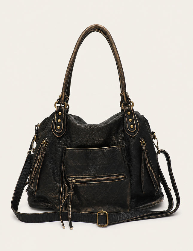 Sac cabas de cours femme zippé avec bandoulière — variante 3 : Noir Mordoré