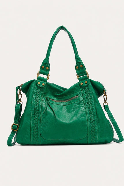 Sac de cours vintage femme en similicuir tressé — variante 3 : Vert