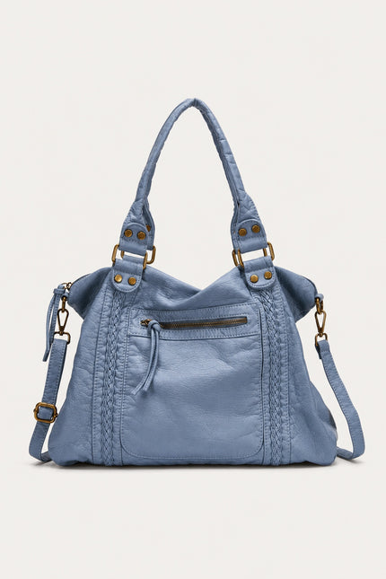 Sac de cours vintage femme en similicuir tressé — variante 4 : Bleu