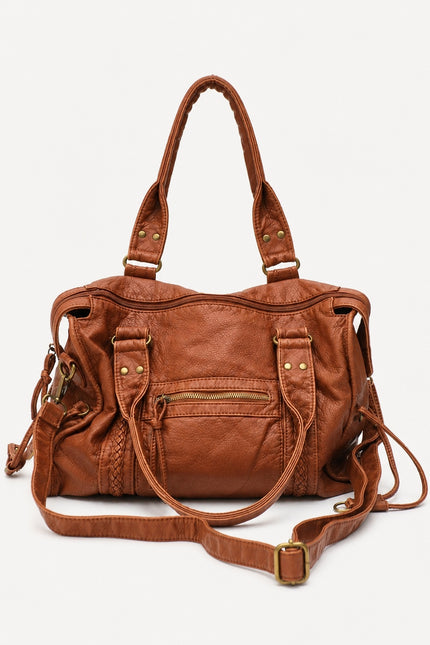Sac de cours femme en similicuir avec bandoulière — variante 4 : Caramel