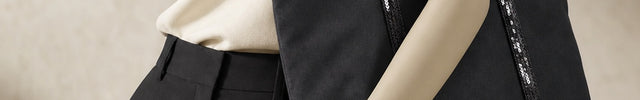 Grand sac cabas femme en toile à sequins — porté sur mannequin avec une tenue