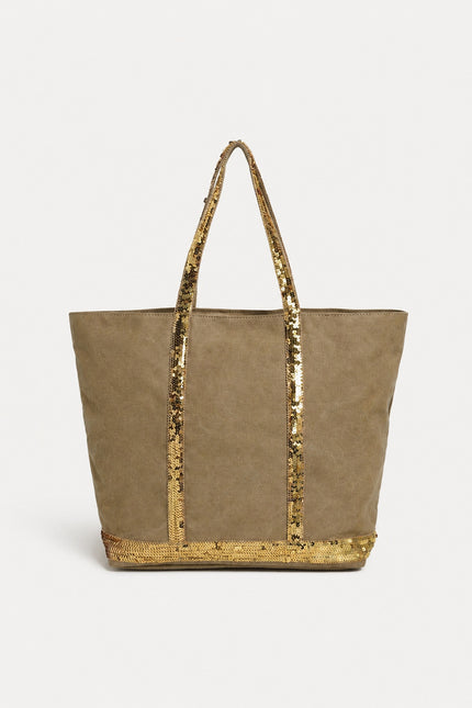 Grand sac cabas femme en toile à sequins — variante 4 : Marron Clair