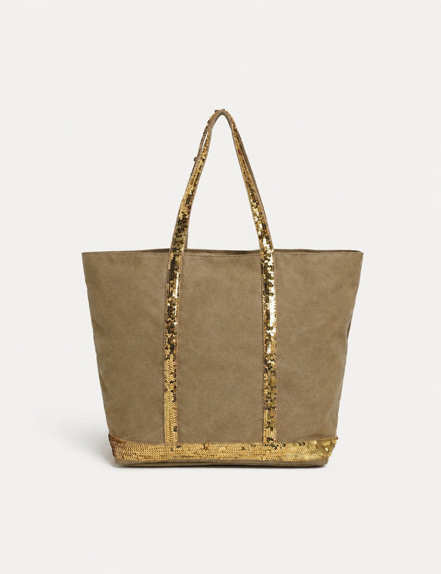 Grand sac cabas femme en toile à sequins — variante 4 : Marron Clair