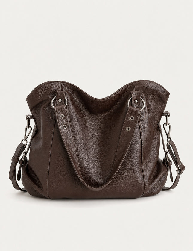 Grand sac de cours femme grainé avec bandoulière — variante 4 : Marron
