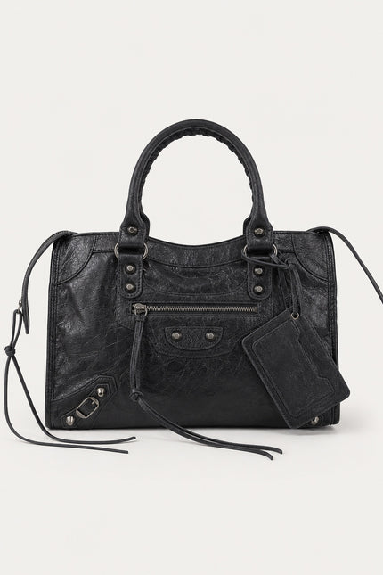 Sac à main femme en polyuréthane avec bandoulière — variante 4 : Noir / 42x12x26cm