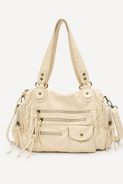 Sac cabas femme multi-poches avec bandoulière — variante 5 : Beige