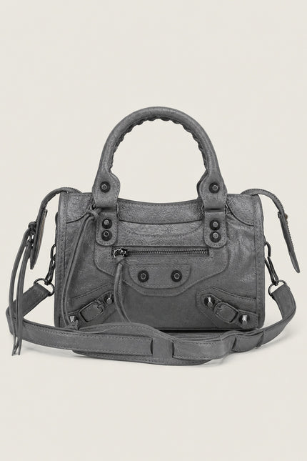 Sac à main femme en polyuréthane avec bandoulière — variante 5 : Gris Foncé / 24x8x15cm