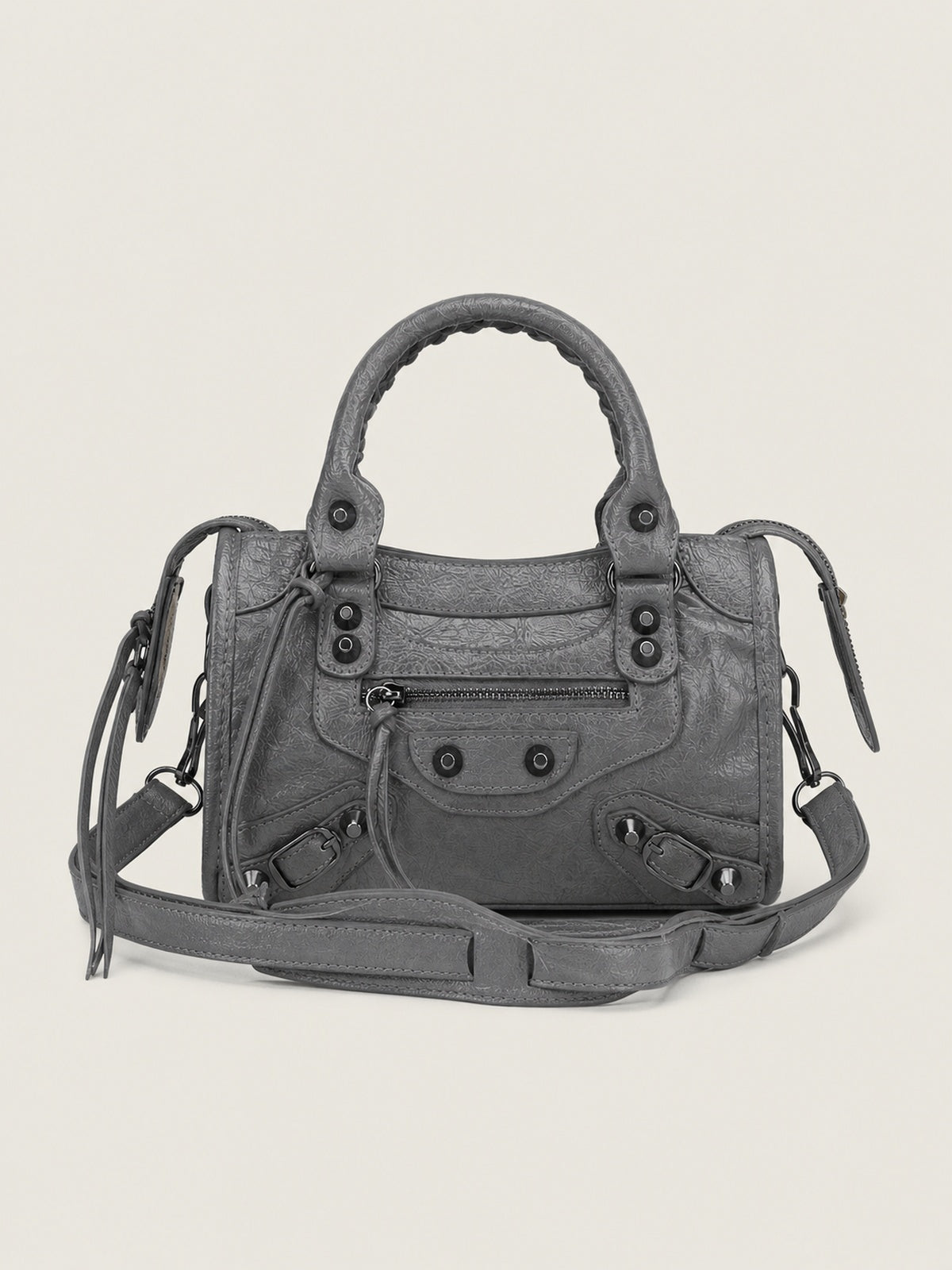 Sac à main femme en polyuréthane avec bandoulière — variante 5 : Gris Foncé / 24x8x15cm