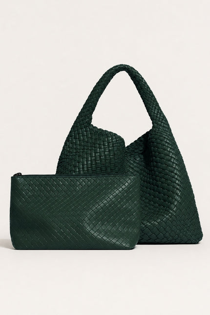 Sac à main tressé femme en similicuir — variante 5 : vert foncé