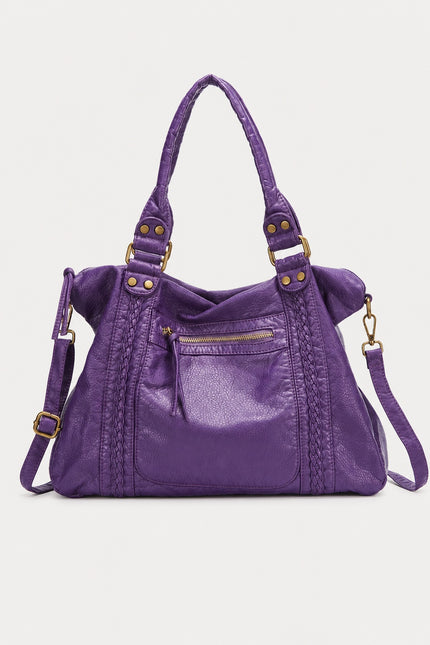 Sac de cours vintage femme en similicuir tressé — variante 5 : Violet