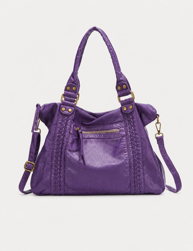 Sac de cours vintage femme en similicuir tressé — variante 5 : Violet