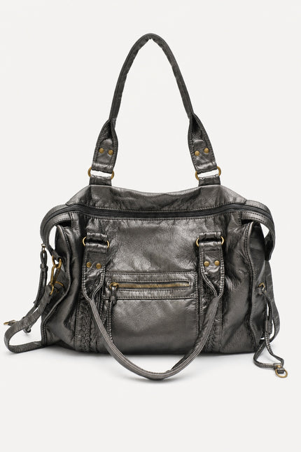 Sac de cours femme en similicuir avec bandoulière — variante 6 : Argenté