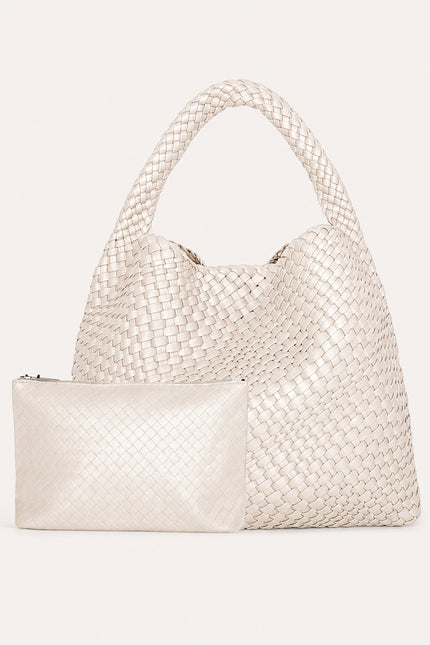 Sac à main tressé femme en similicuir — variante 6 : Crème