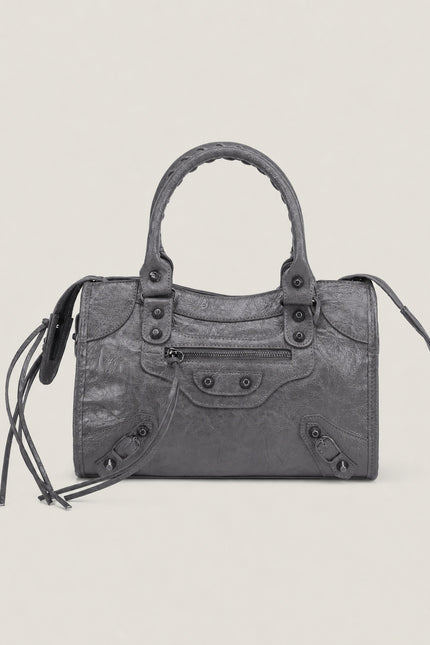 Sac à main femme en polyuréthane avec bandoulière — variante 6 : Gris Foncé / 30x10x22cm