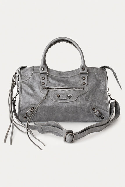 Sac à main femme en polyuréthane avec bandoulière — variante 7 : Gris Foncé / 38x10x23cm