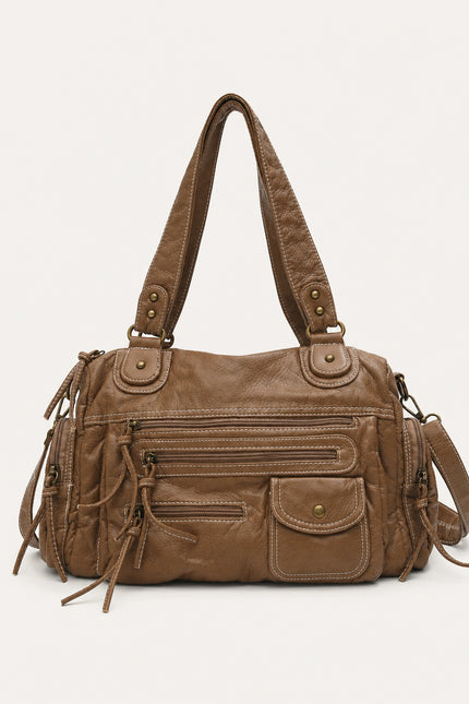 Sac cabas femme multi-poches avec bandoulière — variante 7 : Marron