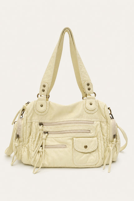 Sac cabas femme multi-poches avec bandoulière — variante 8 : Crème
