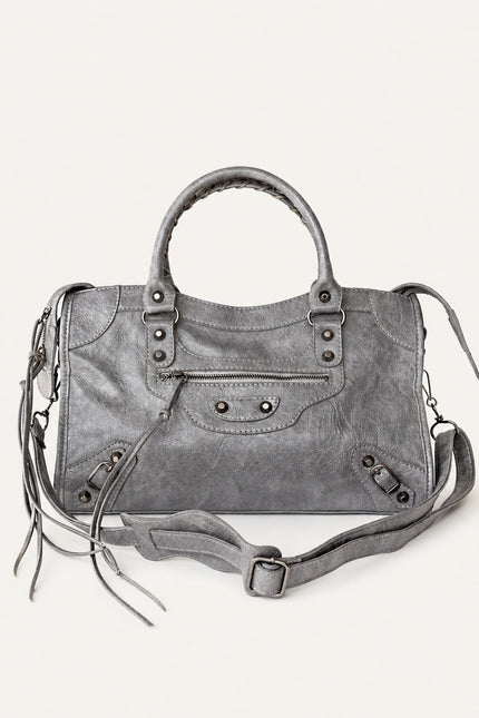 Sac à main femme en polyuréthane avec bandoulière — variante 8 : Gris Foncé / 42x12x26cm