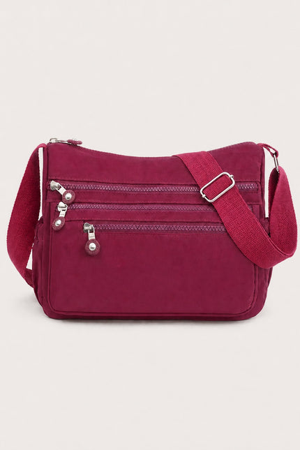 Sac bandoulière femme en tissu Oxford multi-poches — variante 8 : Rouge Framboise