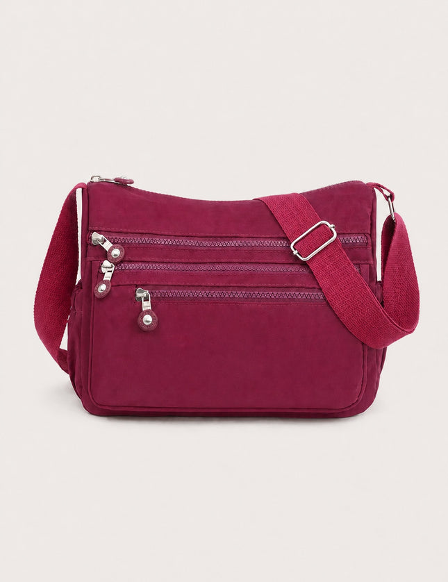 Sac bandoulière femme en tissu Oxford multi-poches — variante 8 : Rouge Framboise