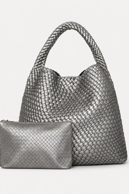 Sac à main tressé femme en similicuir — variante 9 : Argenté