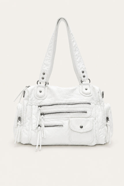Sac cabas femme multi-poches avec bandoulière — variante 9 : Blanc