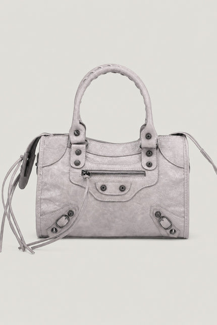 Sac à main femme en polyuréthane avec bandoulière — variante 9 : Gris Clair / 24x8x15cm