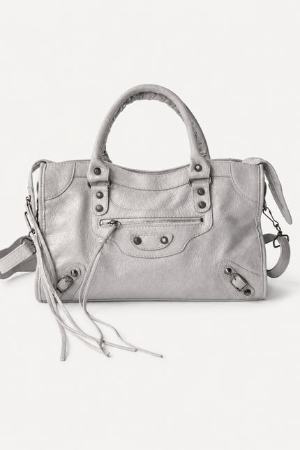Sac à main femme en polyuréthane avec bandoulière — variante 10 : Gris Clair / 38x10x23cm