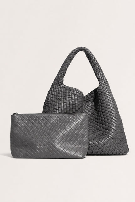 Sac à main tressé femme en similicuir — variante 10 : Gris foncé