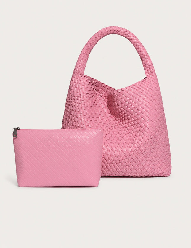 Sac à main tressé femme en similicuir — variante 11 : Rose