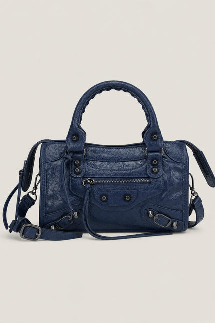 Sac à main femme en polyuréthane avec bandoulière — variante 12 : Bleu Foncé / 24x8x15cm