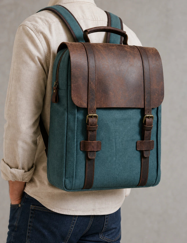 Sac cuir et toile grande capacité ordinateur homme - lifestyle porté - Aurean Paris