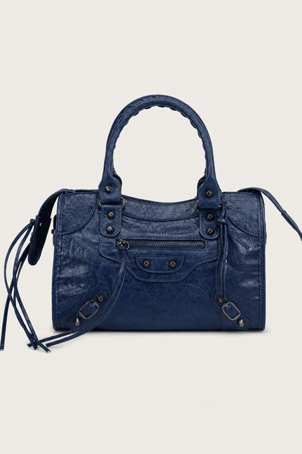 Sac à main femme en polyuréthane avec bandoulière — variante 13 : Bleu Foncé / 30x10x22cm