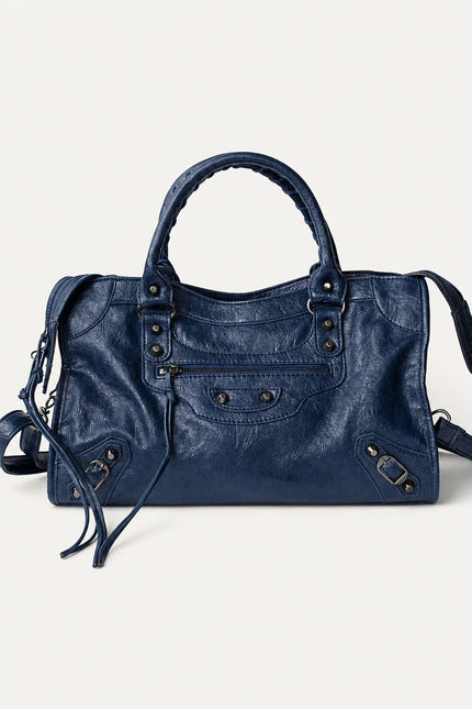 Sac à main femme en polyuréthane avec bandoulière — variante 14 : Bleu Foncé / 38x10x23cm