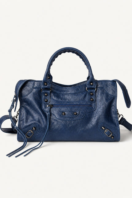 Sac à main femme en polyuréthane avec bandoulière — variante 15 : Bleu Foncé / 42x12x26cm