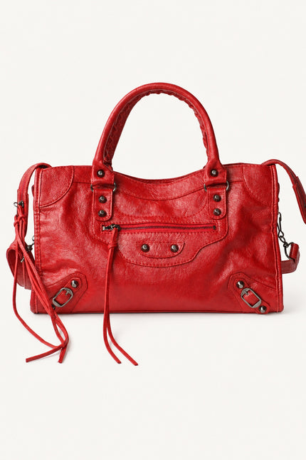 Sac à main femme en polyuréthane avec bandoulière — variante 18 : Rouge / 38x10x23cm