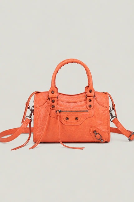 Sac à main femme en polyuréthane avec bandoulière — variante 25 : Orange / 30x10x22cm