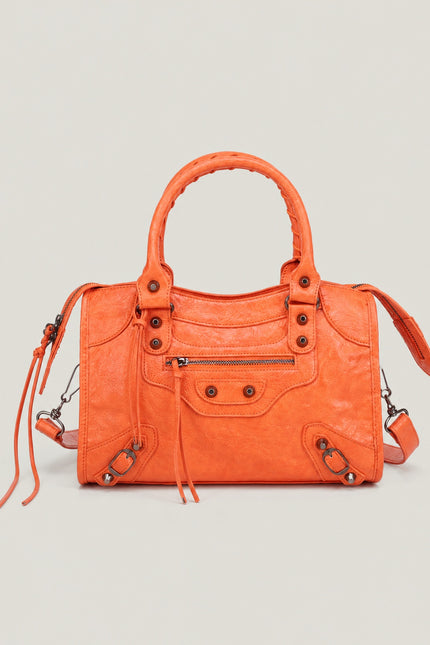 Sac à main femme en polyuréthane avec bandoulière — variante 26 : Orange / 38x10x23cm