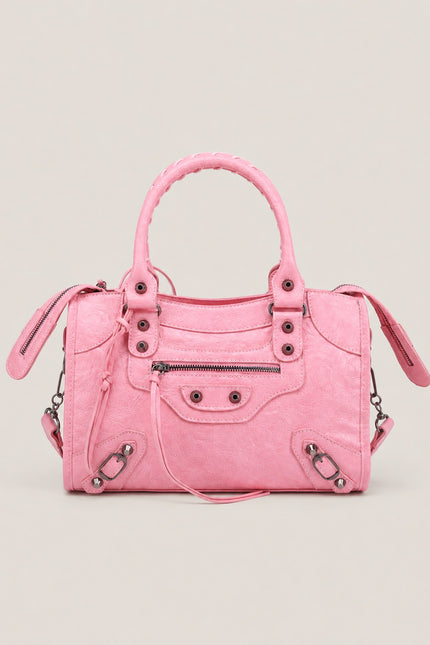 Sac à main femme en polyuréthane avec bandoulière — variante 29 : Rose / 30x10x22cm