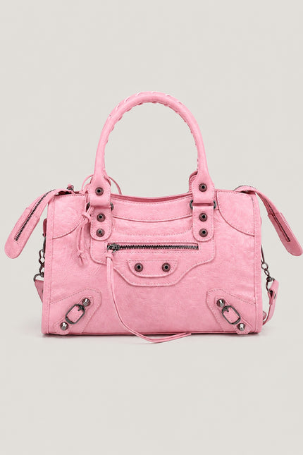 Sac à main femme en polyuréthane avec bandoulière — variante 30 : Rose / 38x10x23cm