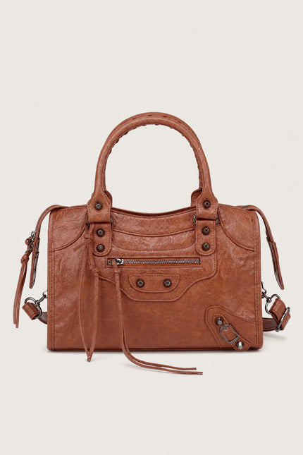 Sac à main femme en polyuréthane avec bandoulière — variante 41 : Marron / 30x10x22cm