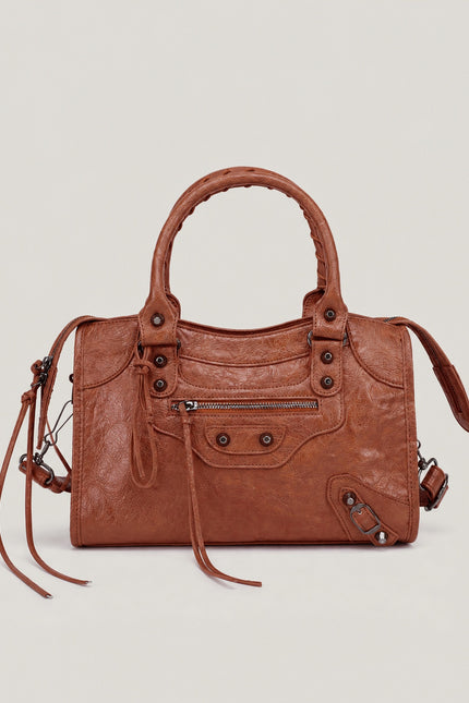 Sac à main femme en polyuréthane avec bandoulière — variante 43 : Marron / 42x12x26cm