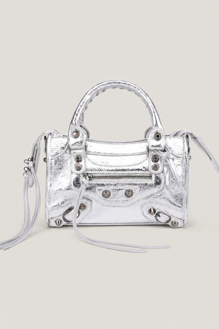 Sac à main femme en polyuréthane avec bandoulière — variante 44 : Argenté / 24x8x15cm