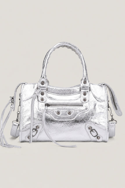 Sac à main femme en polyuréthane avec bandoulière — variante 45 : Argenté / 30x10x22cm