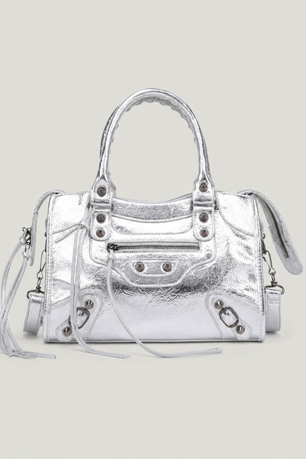 Sac à main femme en polyuréthane avec bandoulière — variante 46 : Argenté / 38x10x23cm