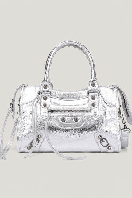 Sac à main femme en polyuréthane avec bandoulière — variante 47 : Argenté / 42x12x26cm