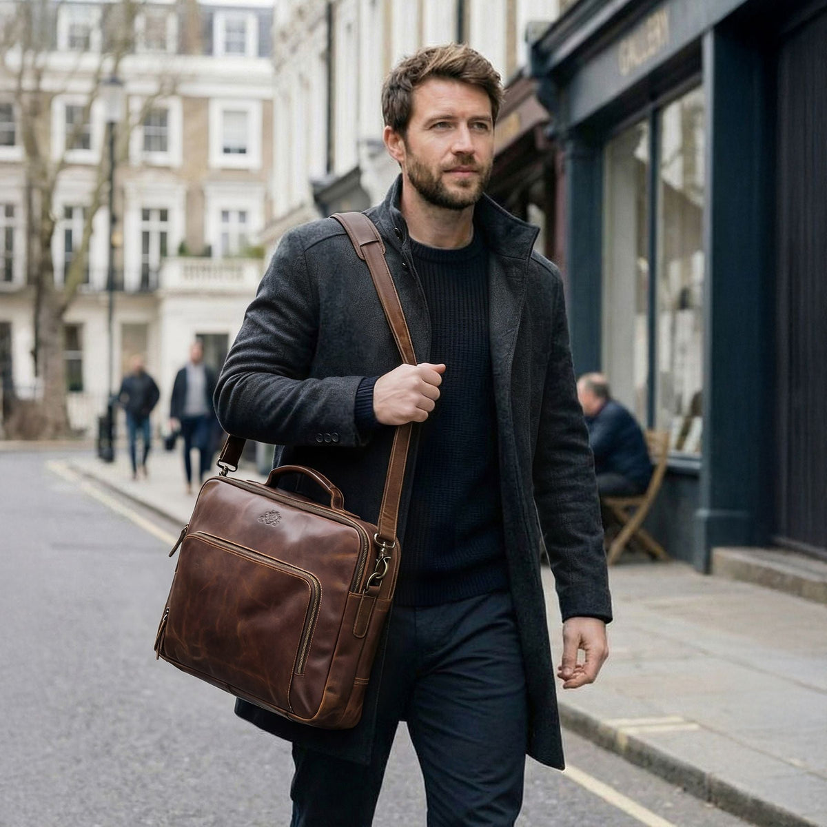 SID & VAIN Laptoptasche Leder XL SIMON braun 42551