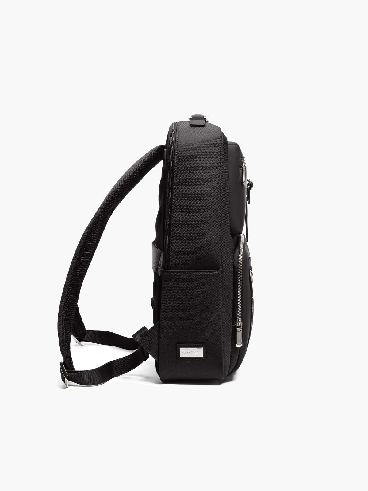 Aurean Paris - Explorer Light Backpack Side profile of Explorer Light Backpack showing thin commuter silhouette.