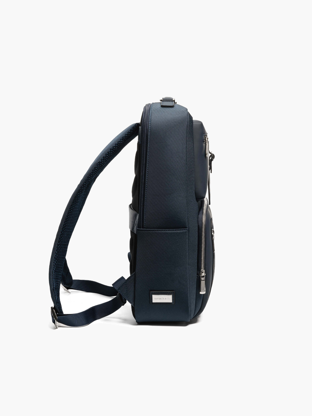 Aurean Paris - Explorer Light Backpack Side profile of Explorer Light Backpack showing thin commuter silhouette.